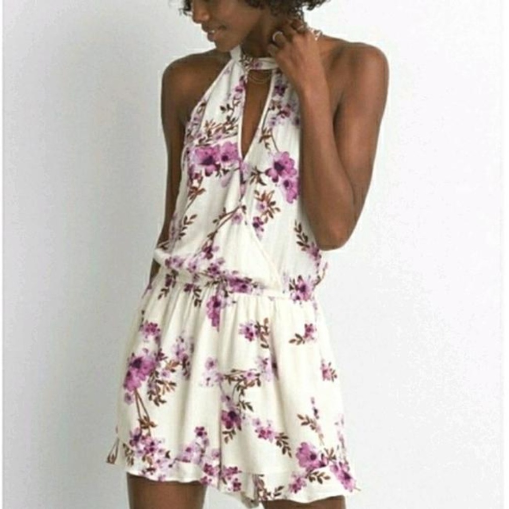 American Eagle Mock Neck Floral Ruffle Romper